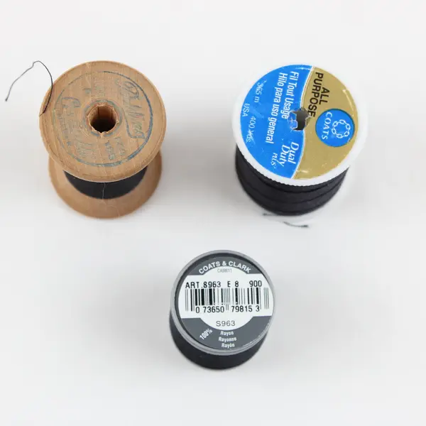 Lot of 8 Mixed-Brand Black Sewing Thread Spools Includes Coats & Clark S963