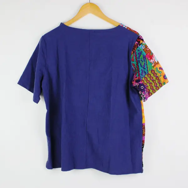 Tendency Women's XL Multicolor Mixed Print Button Front Top Short Sleeve