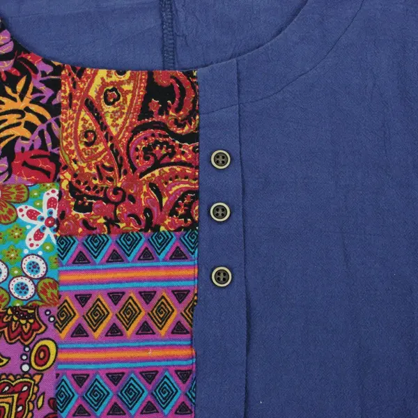 Tendency Women's XL Multicolor Mixed Print Button Front Top Short Sleeve