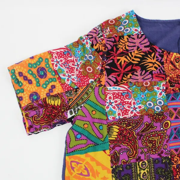 Tendency Women's XL Multicolor Mixed Print Button Front Top Short Sleeve