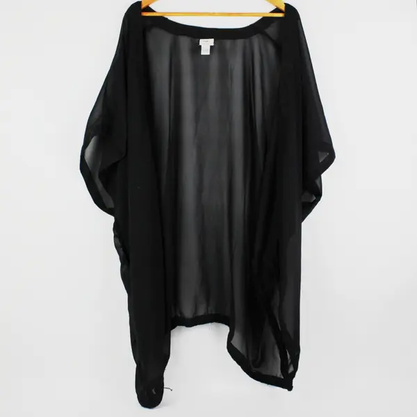 rue+ Black Sheer Short Sleeve Waterfall Cardigan Cover Up 1X