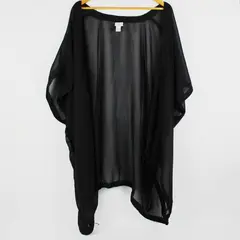 rue+ Black Sheer Short Sleeve Waterfall Cardigan Cover Up 1X