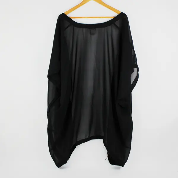 rue+ Black Sheer Short Sleeve Waterfall Cardigan Cover Up 1X