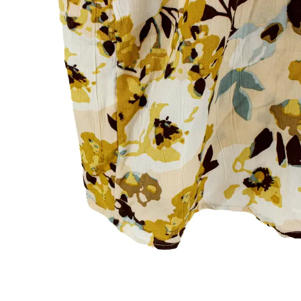 Dip Short Sleeve V-Neck Yellow Brown Blue Floral Print Blouse Size L 