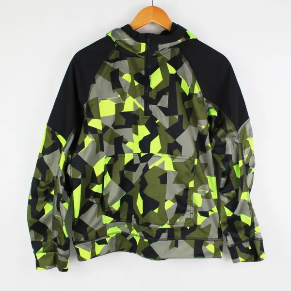 Athletic Works Boys XXL 18 1/4 Zip Hoodie Army Green Neon Geometric