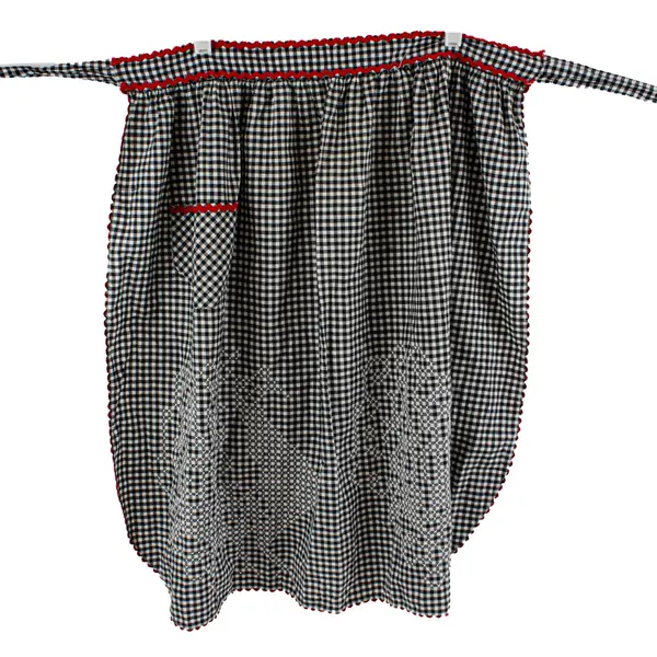 Handmade Black White Gingham Peacock Cross Stitch Half Apron