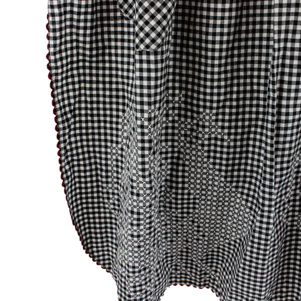 Handmade Black White Gingham Peacock Cross Stitch Half Apron