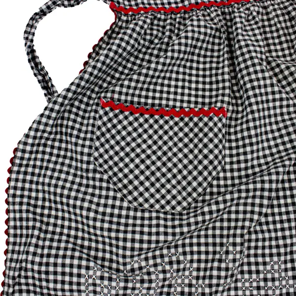 Handmade Black White Gingham Peacock Cross Stitch Half Apron