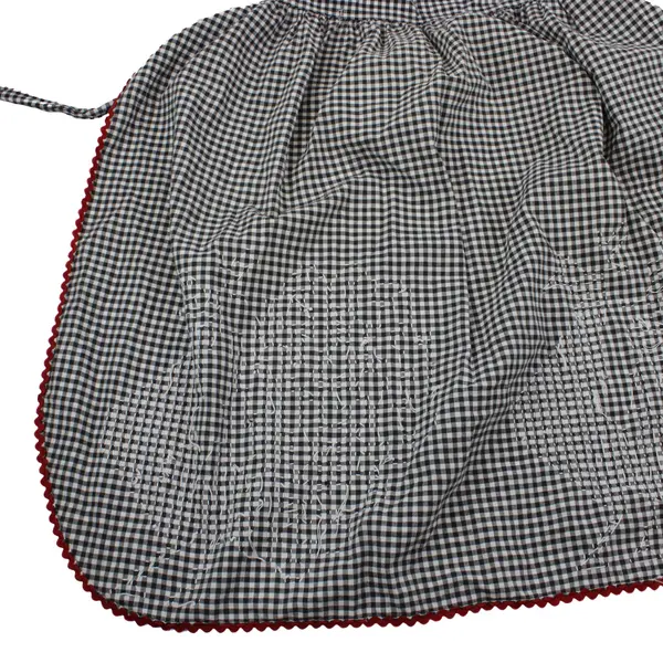Handmade Black White Gingham Peacock Cross Stitch Half Apron
