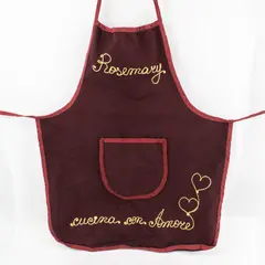 R&D Made in Italy Rosemary Embroidered Apron Burgundy Cucina Con Amore 19x23