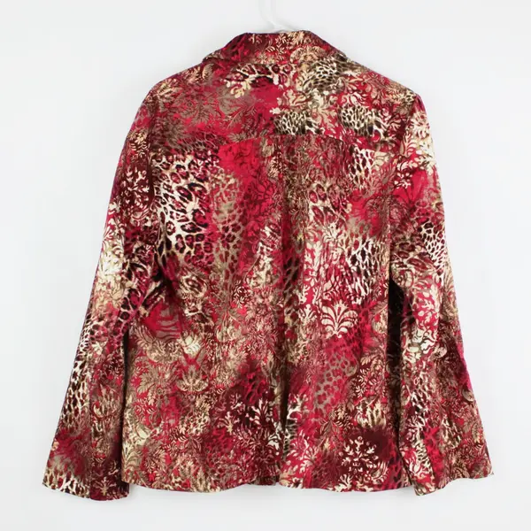 Additions by Chico's Women's Red Brown Floral Leopard Print Jacket Size 3