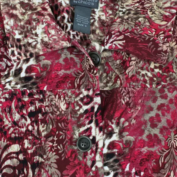 Additions by Chico's Women's Red Brown Floral Leopard Print Jacket Size 3