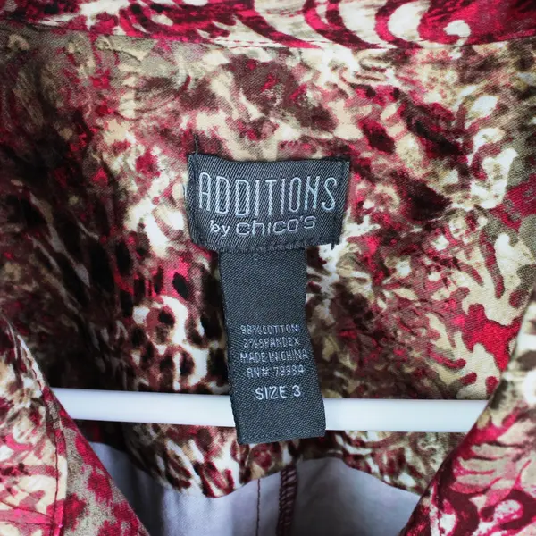 Additions by Chico's Women's Red Brown Floral Leopard Print Jacket Size 3