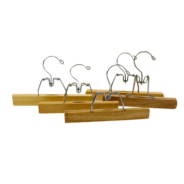 Set of 5 Wooden Clamp Clothes Hangers for Skirts Pants Trousers