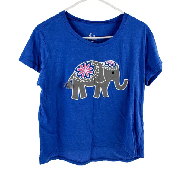 PJ Couture Women's XL Blue Short Sleeve Elephant Embroidered Top