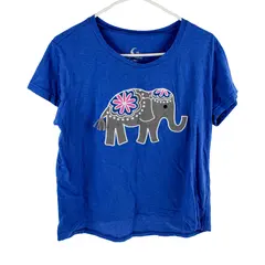 PJ Couture Women's XL Blue Short Sleeve Elephant Embroidered Top
