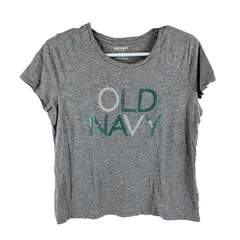 Old Navy Women's Gray Short Sleeve White and Teal Sequin Logo T-Shirt XL