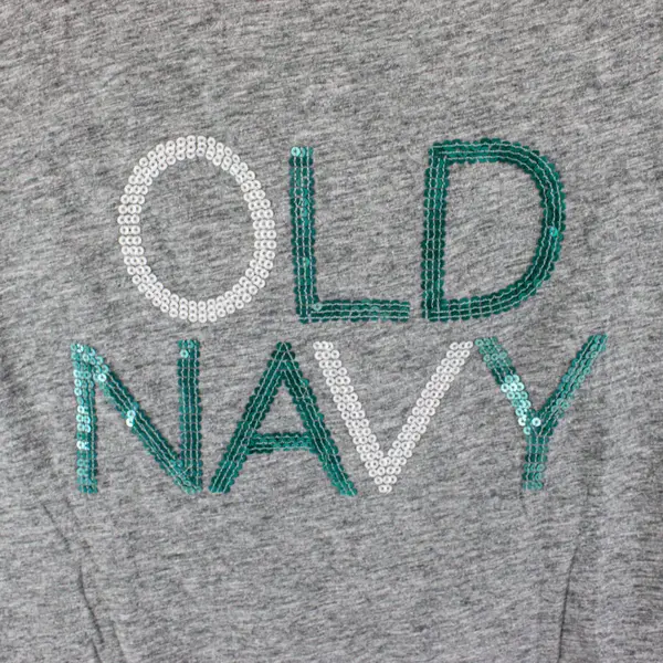 Old Navy Women's Gray Short Sleeve White and Teal Sequin Logo T-Shirt XL