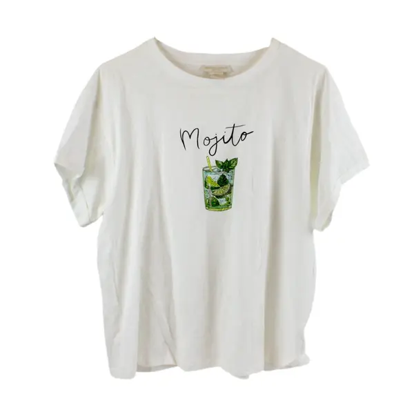 Christian Siriano Mojito Beaded Graphic T-Shirt Women's XL White