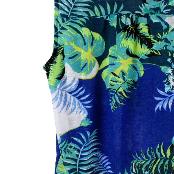 Notations Women's Large Sleeveless V-Neck Blue Green Leaf Blouse