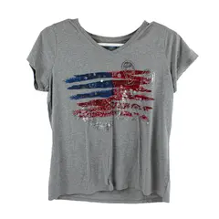 St. John's Bay Women's XL Gray Glitter American Flag T-Shirt