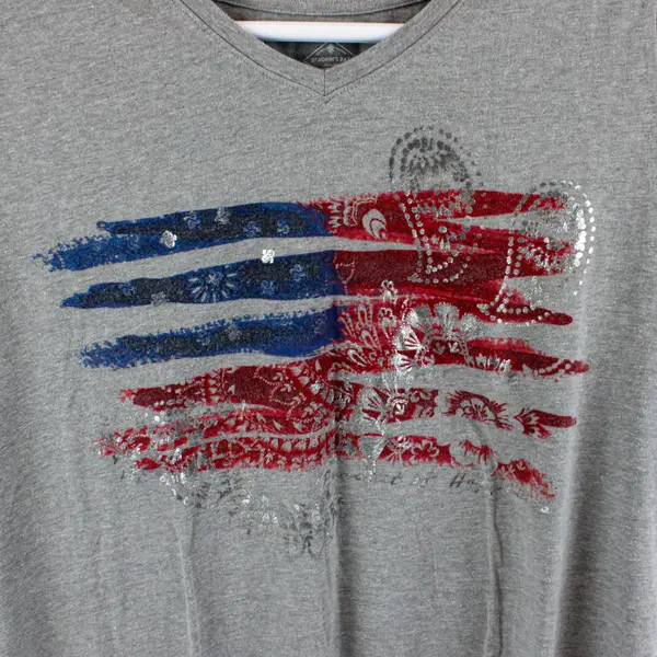 St. John's Bay Women's XL Gray Glitter American Flag T-Shirt