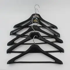 Lot of 5 Black Plastic Suit Hangers Jackets Pants Shirts Oval Marking