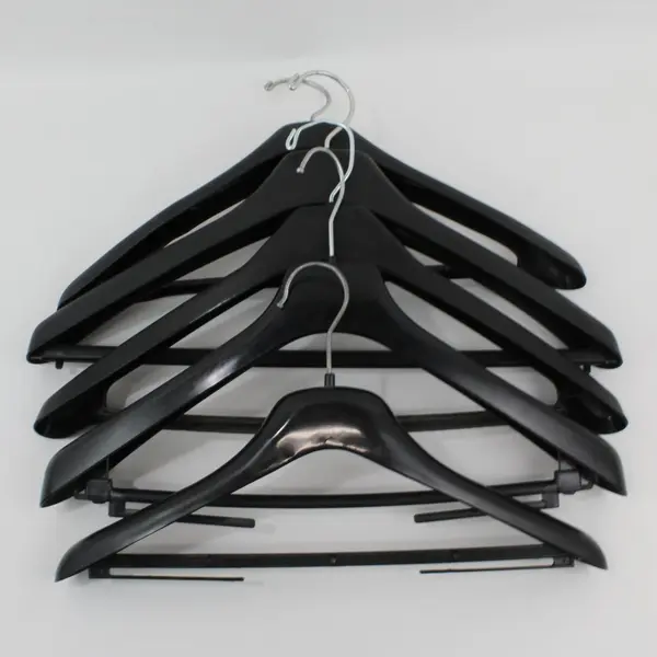 Lot of 5 Black Plastic Suit Hangers Jackets Pants Shirts Oval Marking