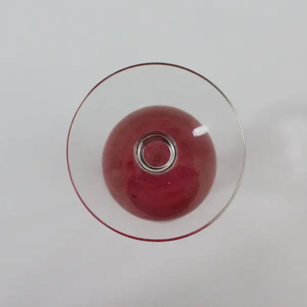 Cranberry Glass Bud Vase Tall Etched Leaf Clear Pedestal Foot