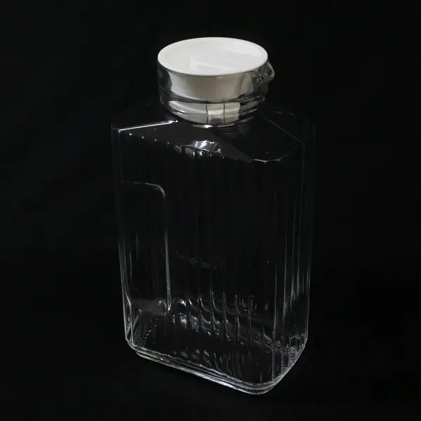 Ribbed Glass Refrigerator Pitcher With White Stopper Bistro Style ARC