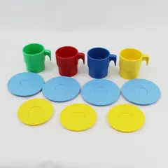 Lot of 11 Plastic Play Plates & Cups Primary Colors Pretend Kitchen Toys