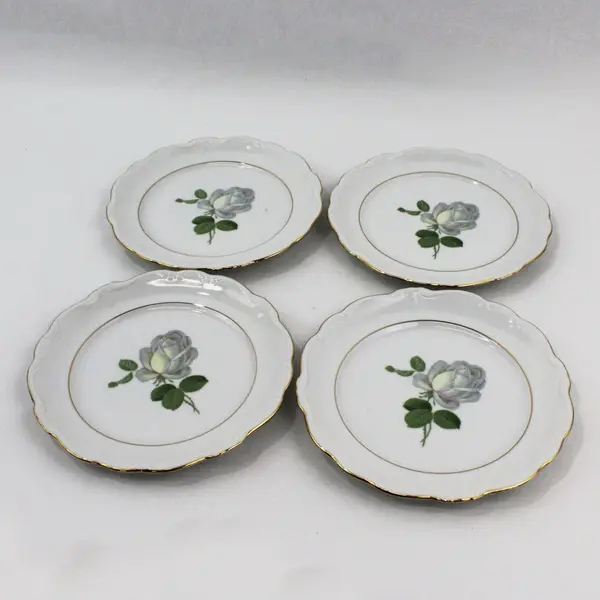 Set of 4 Johann Haviland Bavaria White Rose Salad Plates 7.5"