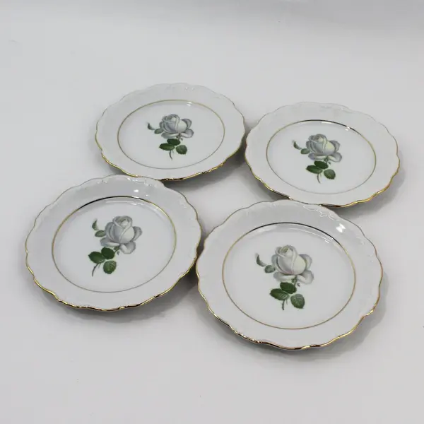 SET OF 4 Johann Haviland Bavaria White Rose Bread & Butter Plates 