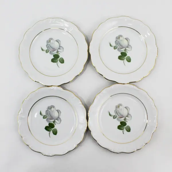 SET OF 4 Johann Haviland Bavaria White Rose Bread & Butter Plates 