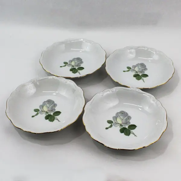 4 Vintage Johann Haviland White Rose Soup Cereal Bowls 7.5in