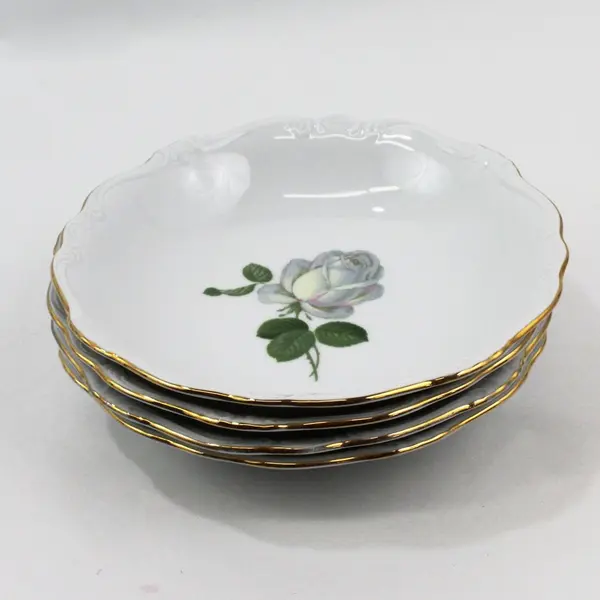 4 Vintage Johann Haviland White Rose Soup Cereal Bowls 7.5in