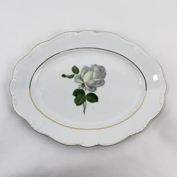 Vintage Johann Haviland Bavaria White Rose Porcelain Oval Platter 13in