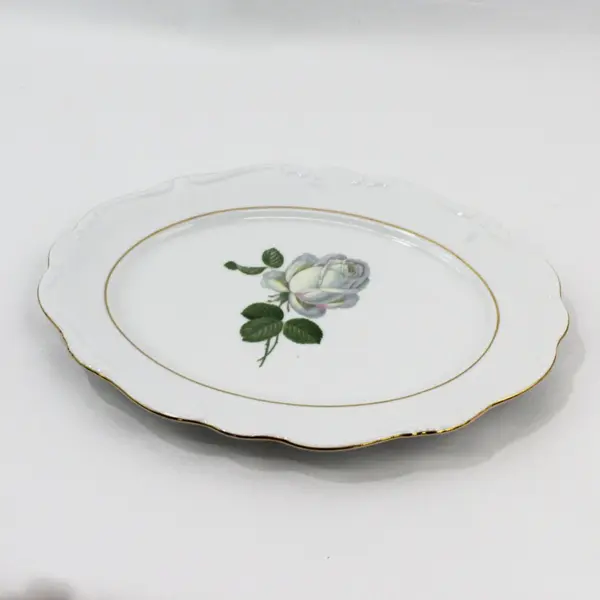Vintage Johann Haviland Bavaria White Rose Porcelain Oval Platter 13in