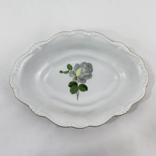 Vintage Haviland Bavaria White Rose Oval Vegetable Bowl 11"