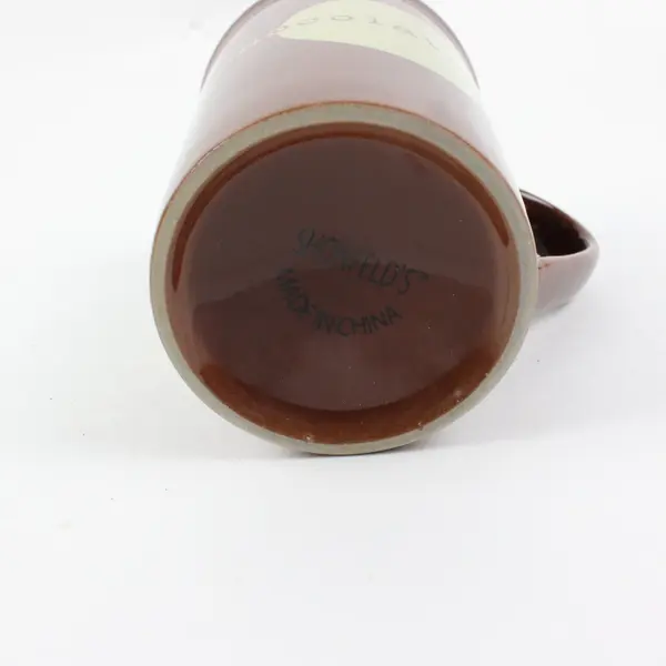 Shonfeld's Chocolate Mug Dark Brown Tan 4.75in Rounded Handle