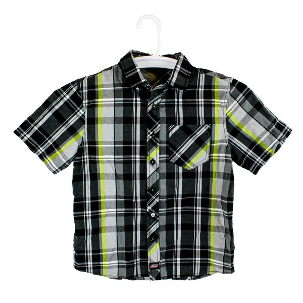 Dickies Boys Medium Size 8 Gray Yellow Plaid Short Sleeve Shirt