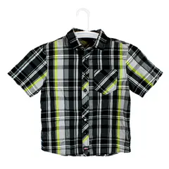 Dickies Boys Medium Size 8 Gray Yellow Plaid Short Sleeve Shirt