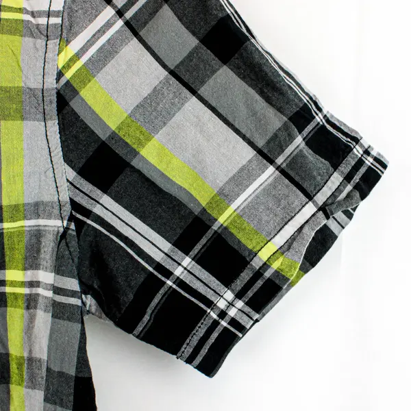 Dickies Boys Medium Size 8 Gray Yellow Plaid Short Sleeve Shirt