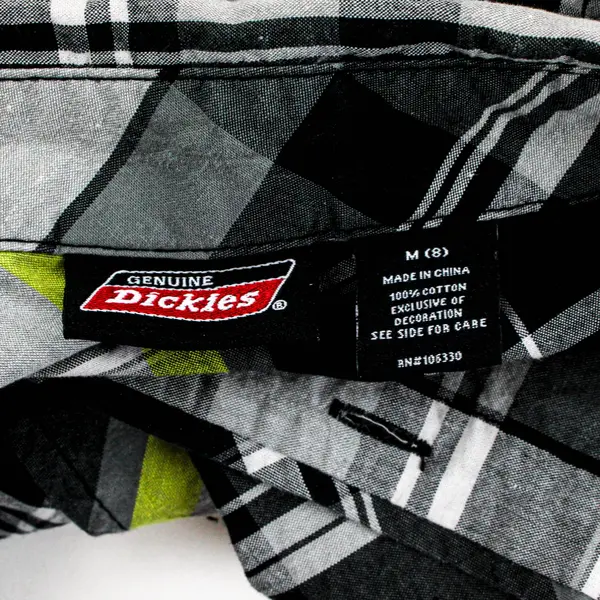 Dickies Boys Medium Size 8 Gray Yellow Plaid Short Sleeve Shirt