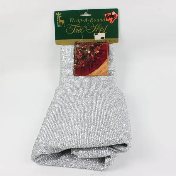 Santa's Best Wrap-Around Christmas Tree Skirt 45" Silver Sparkle
