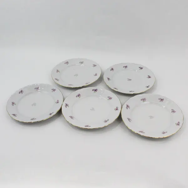 5 VTG Winterling Remembrance Violets Salad Plates  Bavaria 7.5"