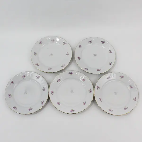 5 VTG Winterling Remembrance Violets Salad Plates  Bavaria 7.5"
