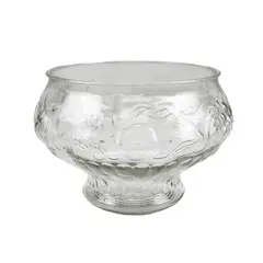 Jeannette Glass Fruit Pattern Embossed Punch Bowl Raised Pedestal