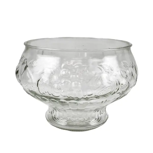 Jeannette Glass Fruit Pattern Embossed Punch Bowl Raised Pedestal