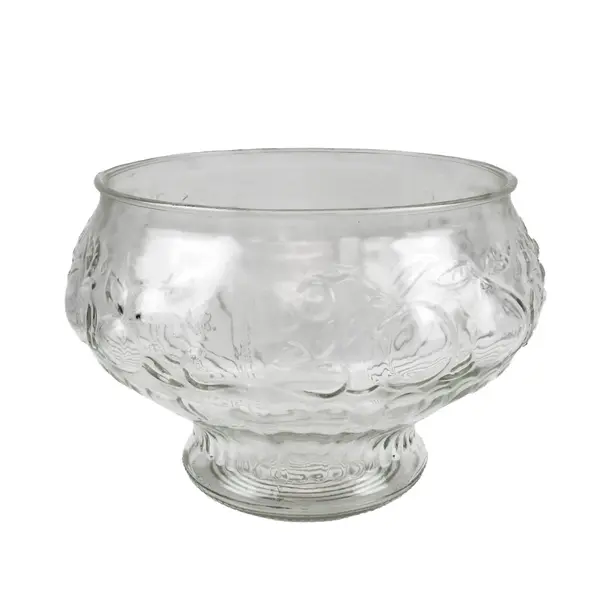 Jeannette Glass Fruit Pattern Embossed Punch Bowl Raised Pedestal